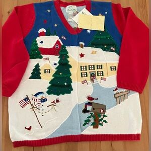 NWT Quacker Factory Americana Holiday Cardigan Patriotic Size Large